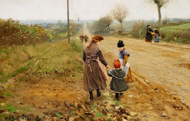 Children on a Country Road / The first steps, by Hans Andersen Brendekilde