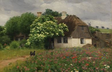 Farmhouse with meadow flowers, by Hans Andersen Brendekilde